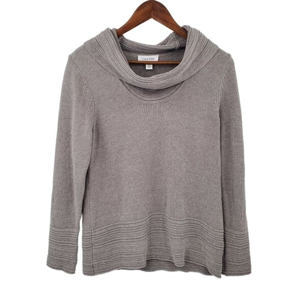 Calvin Klein Womens Cowl Neck Pullover Knit‎ Sweater Sz Medium Gray Long Sleeve - Picture 1 of 9